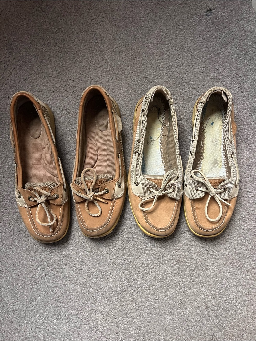 (2 Pairs) Women’s Tan Sperry Boat Shoes with Lace Tie Size 7.5